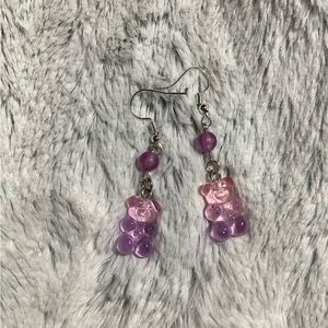 Two tone pink and purple hand crafted gummy bear earrings